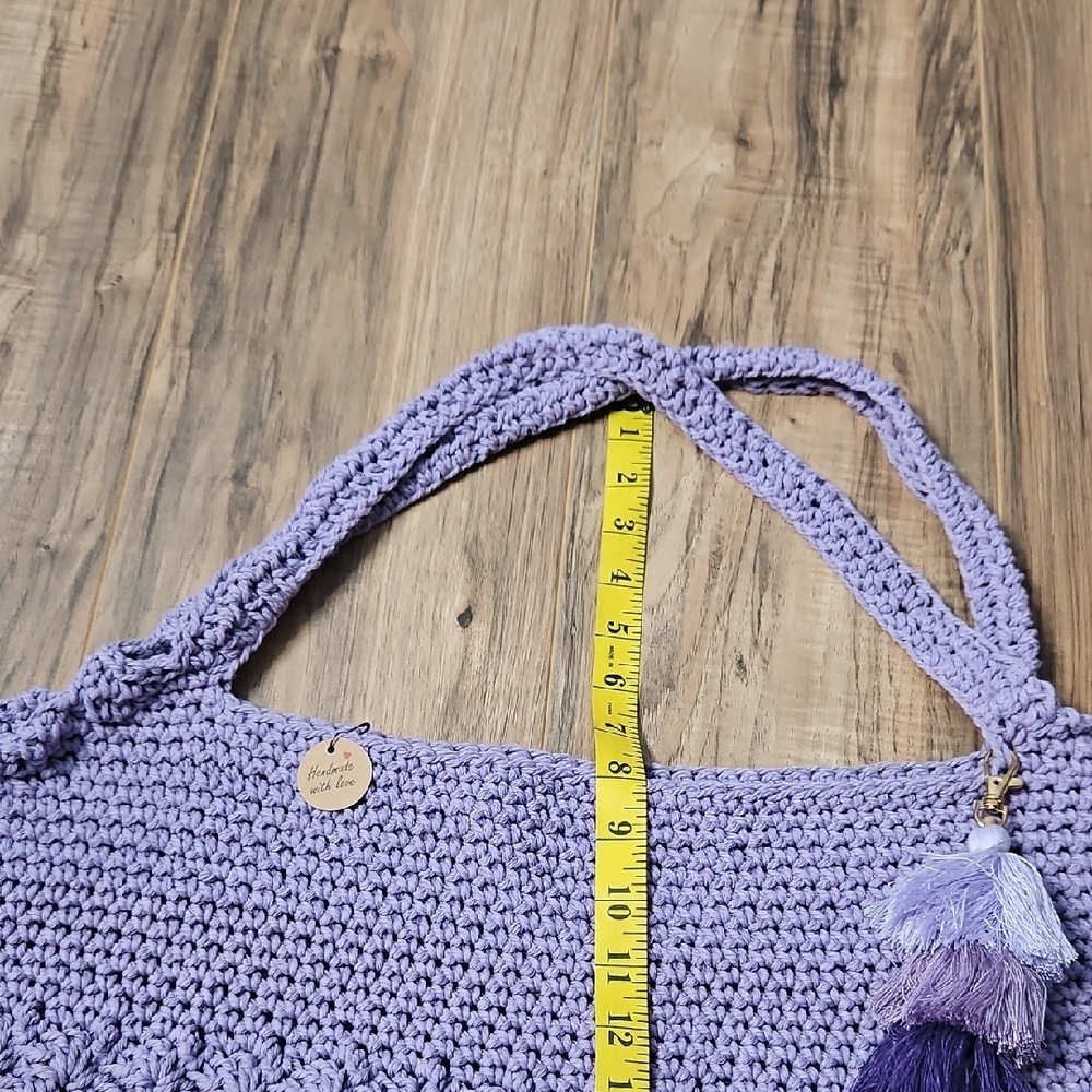 Handcrafted Crochet Women's Lavender Rectangular Hobo Tote Bag NWOT - Picture 8 of 12